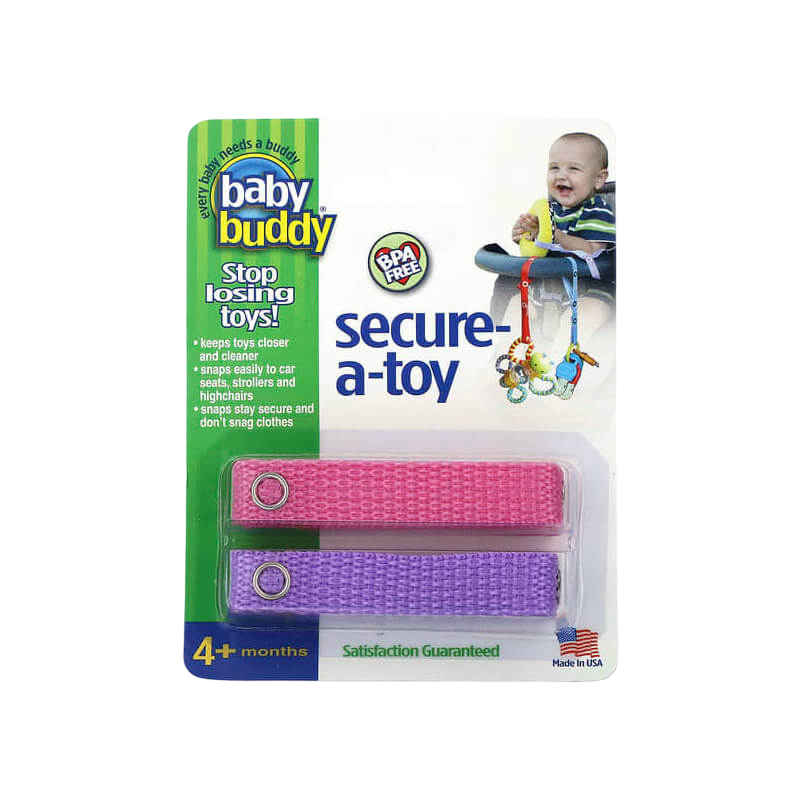 Baby Buddy 安全玩具（4個月以上適用），粉紅色和紫色，2條綁帶