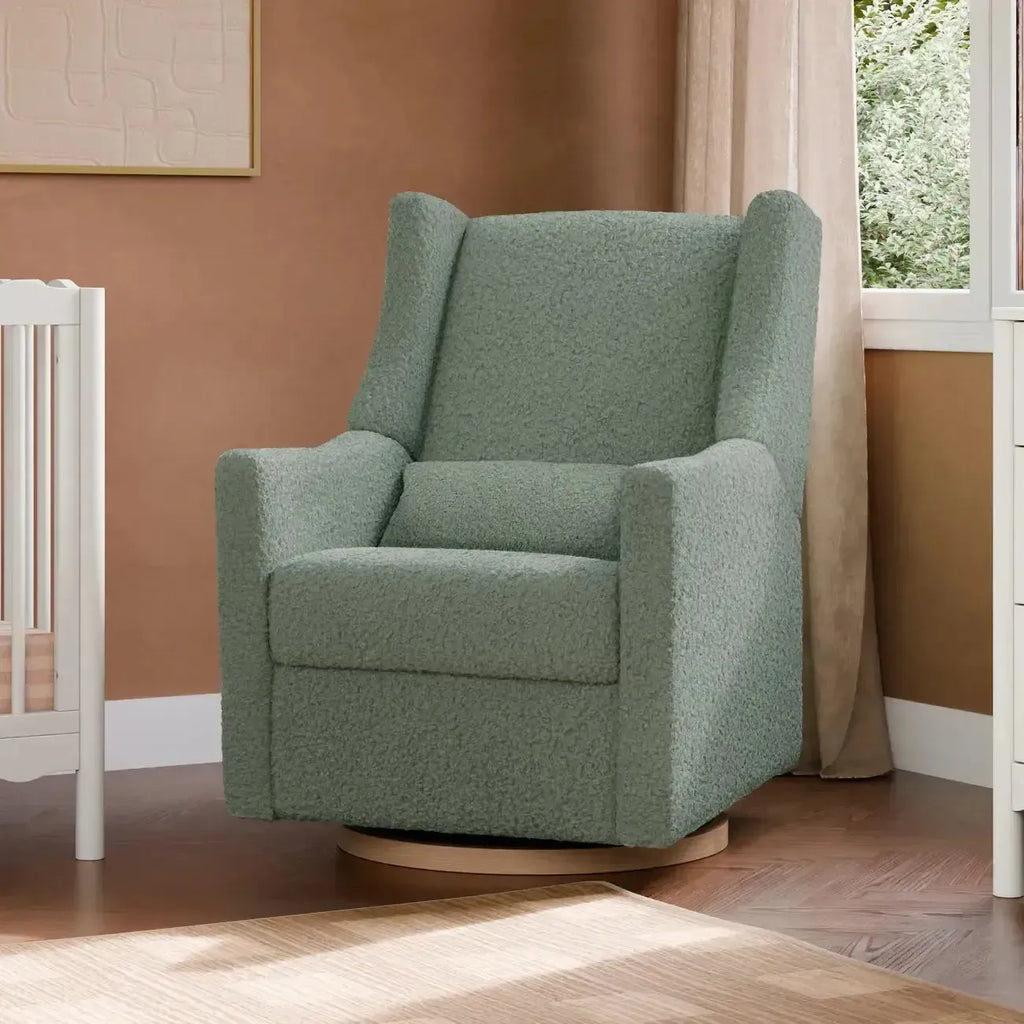 Babyletto Kiwi Electronic Recliner & Swivel Glider w/ USB Port - Sage Teddy Loop with Light Wood Base