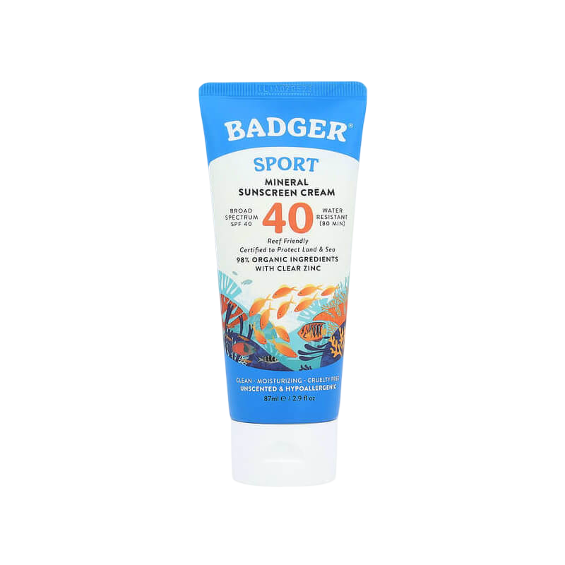 Badger Sport 礦物防曬乳 SPF 40 無香型 2.9 液盎司 (87 毫升)