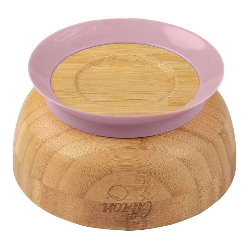 Citron Bamboo Bowl with Suction & Spoon - Blush Pink