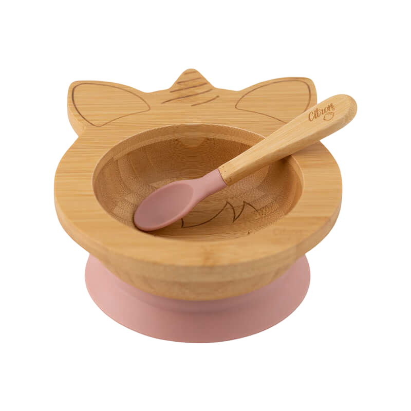 Citron Bamboo Bowl with Suction & Spoon - Blush Pink Unicorn