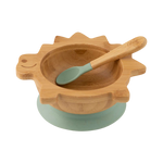 Citron Bamboo Bowl with Suction & Spoon - Green Dino