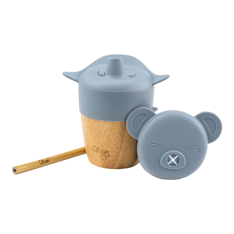 Citron Bamboo Cup with 2 Lids & Straw - Dusty Blue