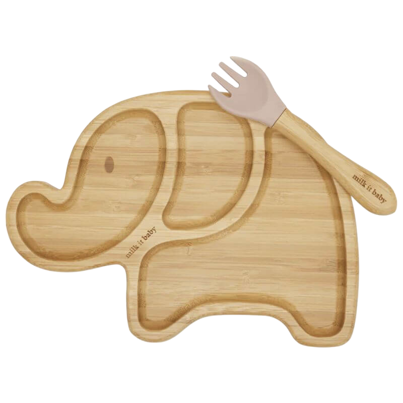 Milk It Baby Bamboo Elephant Suction Plate & Fork Set - Dusty Pink