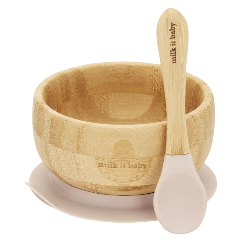 Milk It Baby Bamboo Suction Baby Bowl & Spoon Set - Dusty Pink