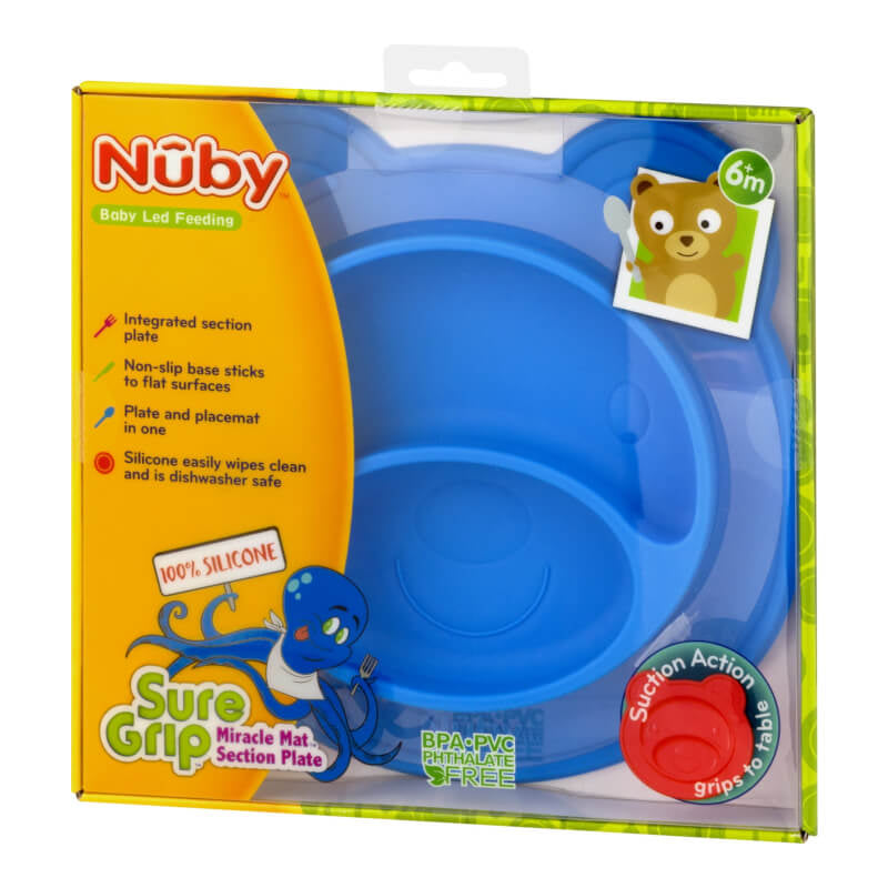 Nuby 小熊臉造型餵食墊 - LFGB 矽膠 - 藍色