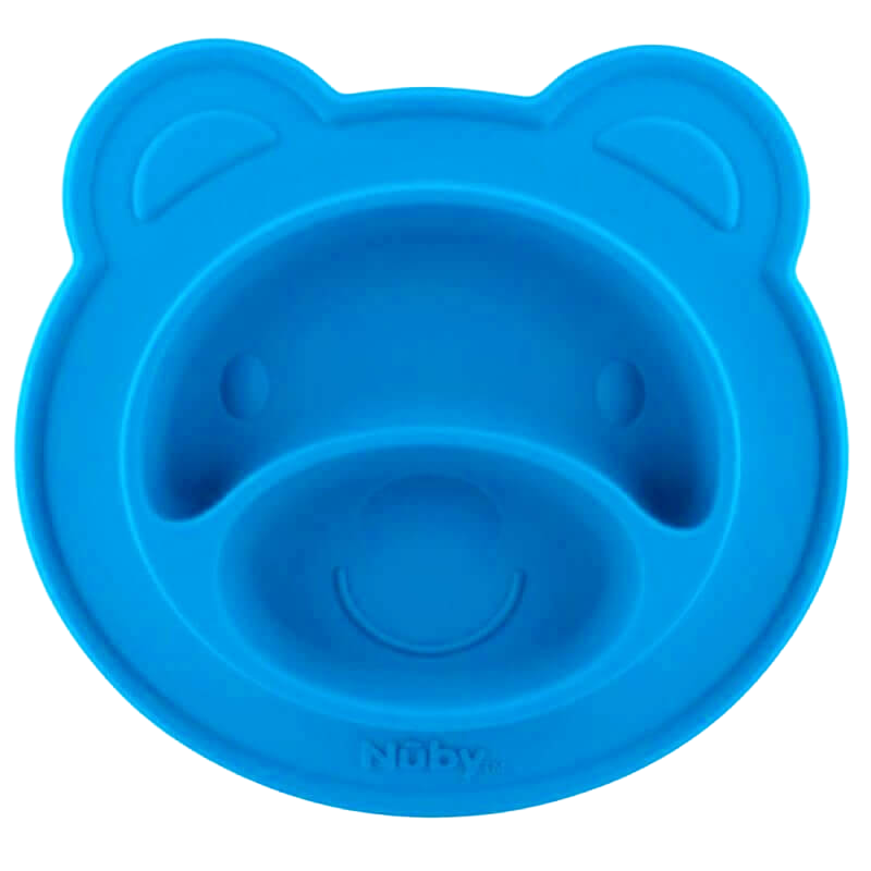 Nuby Bear Face Shaped Feeding Mat - LFGB Silicone - Blue