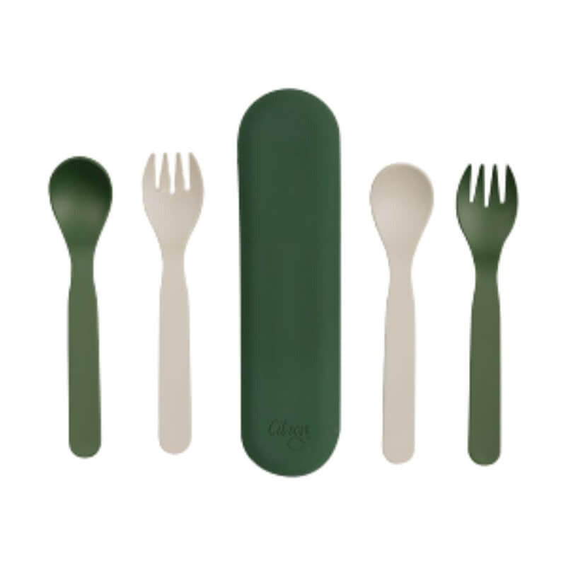 Citron Bio-Based Cutlery + Case (Set of 2) - Green/Cream