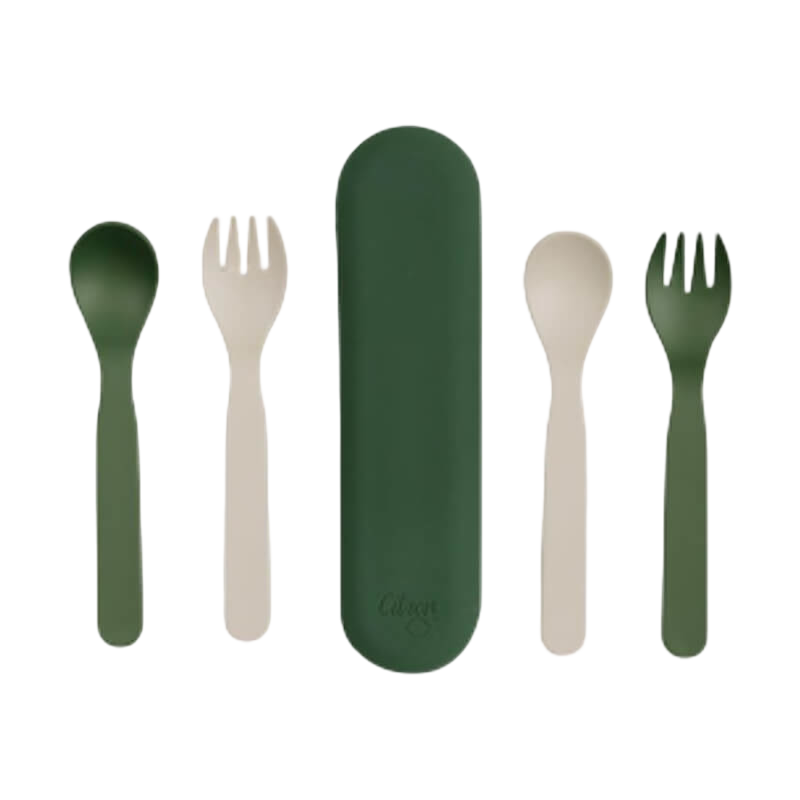 Citron Bio-Based Cutlery + Case (Set of 2) - Green/Cream