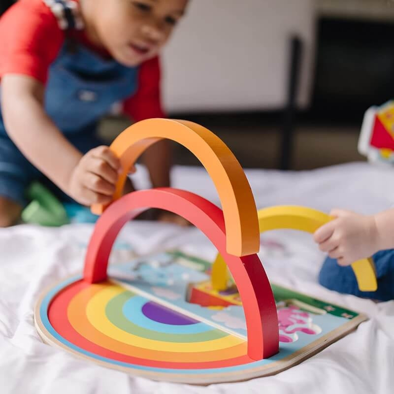 Melissa &amp; Doug 藍色線索與你！木製彩虹疊疊樂拼圖