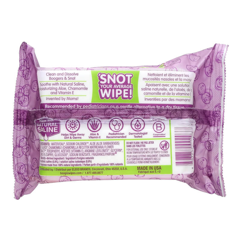 Boogie Wipes Gentle Saline Nose Wipes Grape  30 Wipes