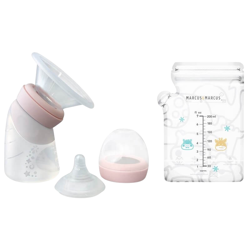 Marcus & Marcus Breast Pump + Breastmilk Storage Bags COMBO SET - Peach