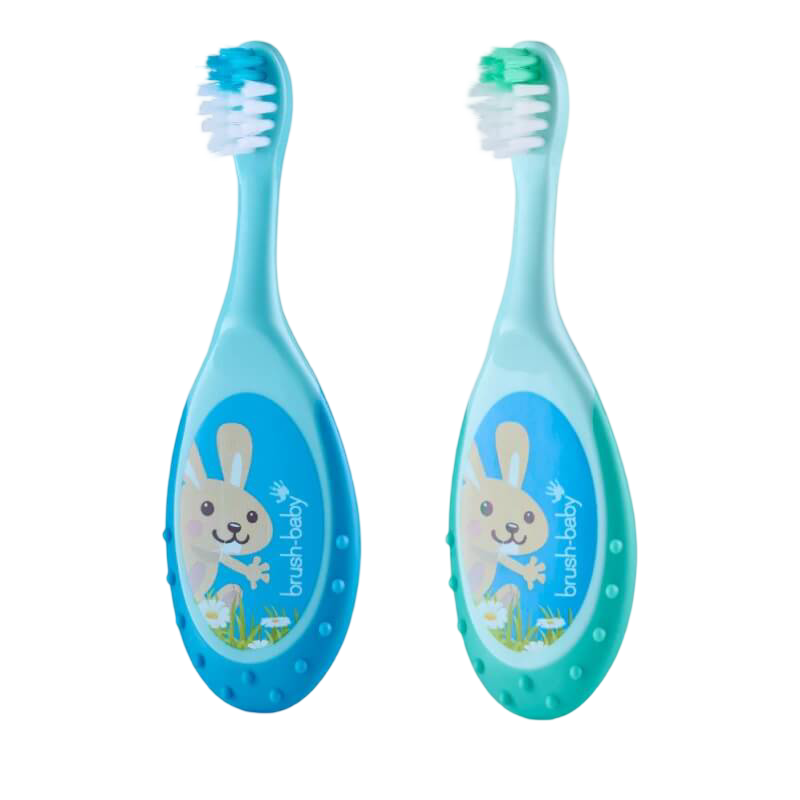 Brushbaby 牙線刷 0-3 歲（2 支裝）- 藍色與藍綠色