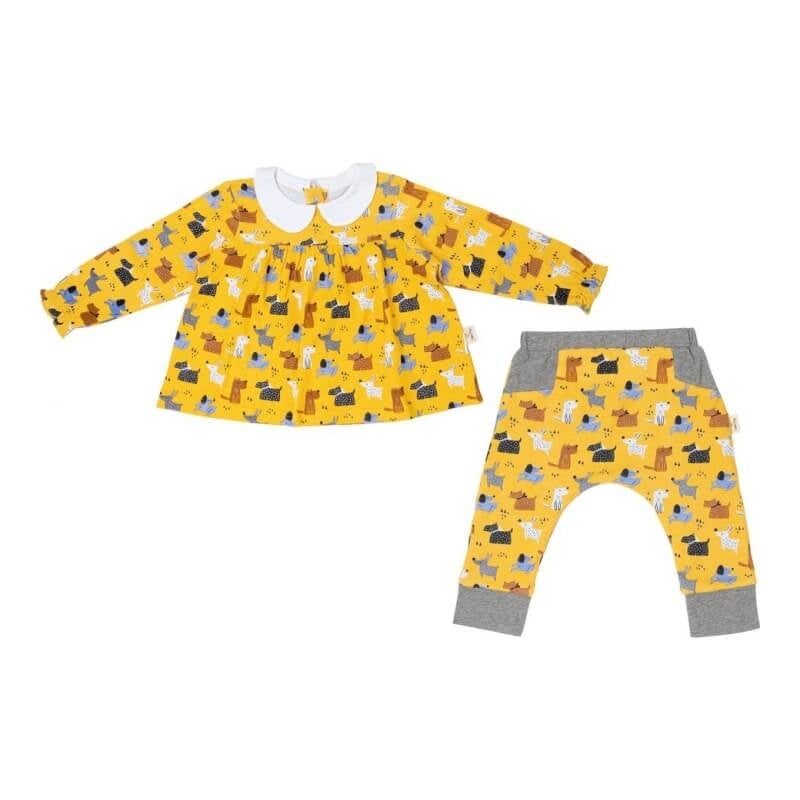 Cotton Pigs Colourful Dogs Teatime Blouse and Pants Set