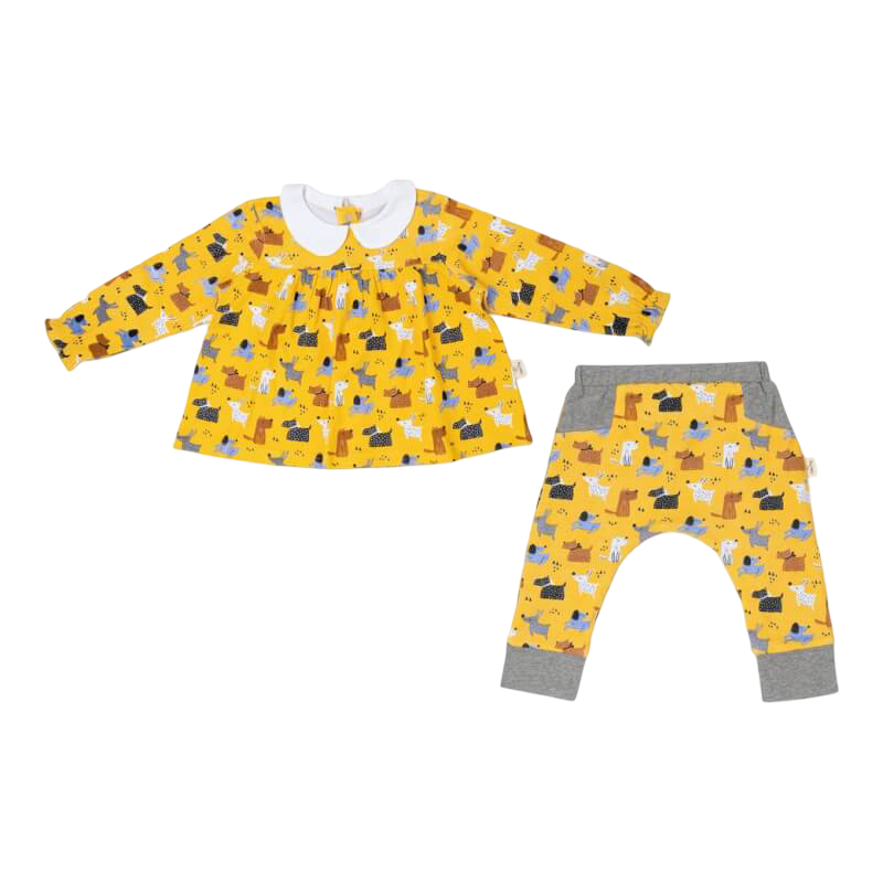Cotton Pigs Colourful Dogs Teatime Blouse and Pants Set