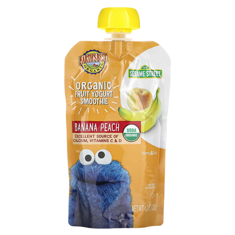 Earth's Best Sesame Street Organic Fruit Yogurt Smoothie 2 Years and Up Banana Peach 120g
