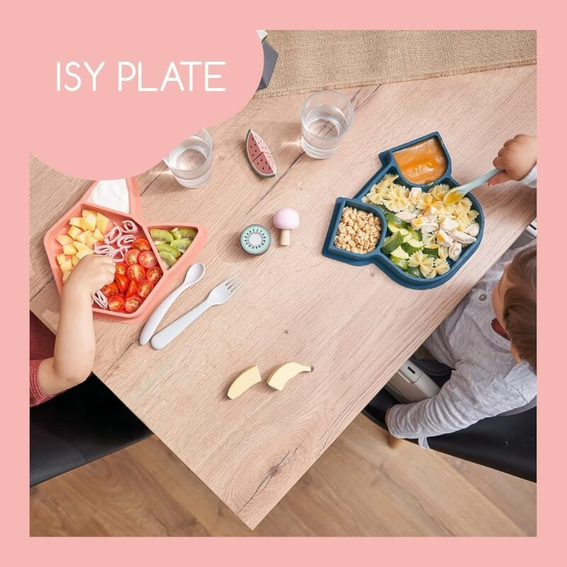 Babymoov Eats' ISY Silicone Suction Animal Plate - Blue Fox