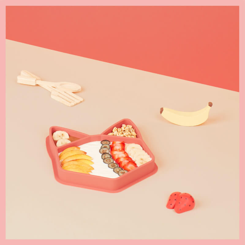 Babymoov Eats 的 ISY 矽膠吸盤動物餐盤 - 赤陶狐狸