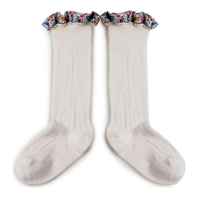 Collegien Elisabeth-Liberty Ruffle Knee-Highs Socks - Cream