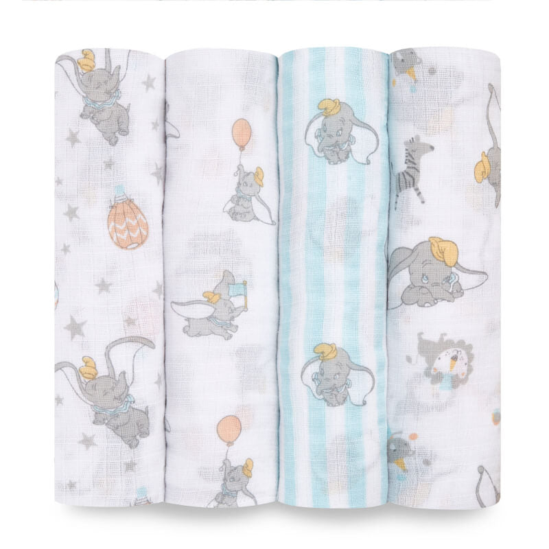 aden + anais Essentials Cotton Muslin Swaddles 4-Pack - Disney Dumbo New Heights