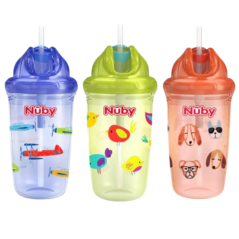 Nuby Flip-it Tritan Cup with Thin Silicone Straw & PE Straw 300ml