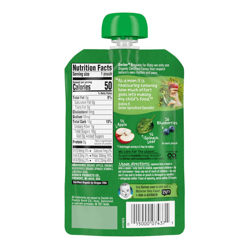 Gerber Organic for Baby 2nd Foods Apple Blueberry Spinach 3.5 oz (99 g)