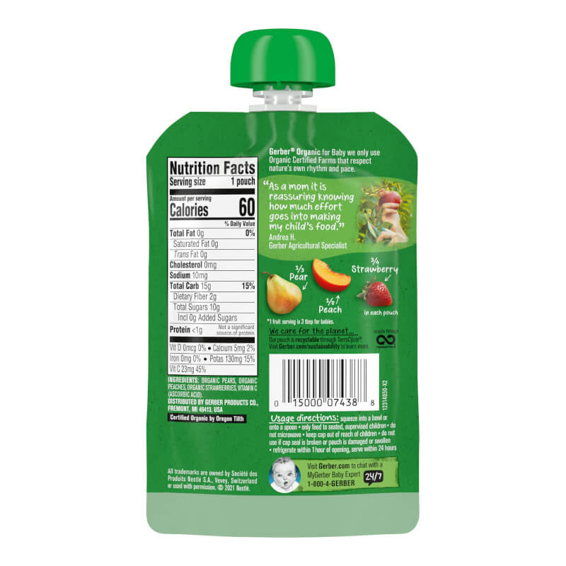 Gerber Organic for Baby 2nd Foods Pear Peach Strawberry 3.5 oz (99 g)