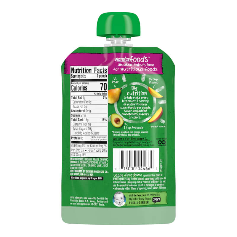 Gerber Organic for Baby Wonderfoods 2nd Foods Pear Mango Avocado 3.5 oz (99 g)