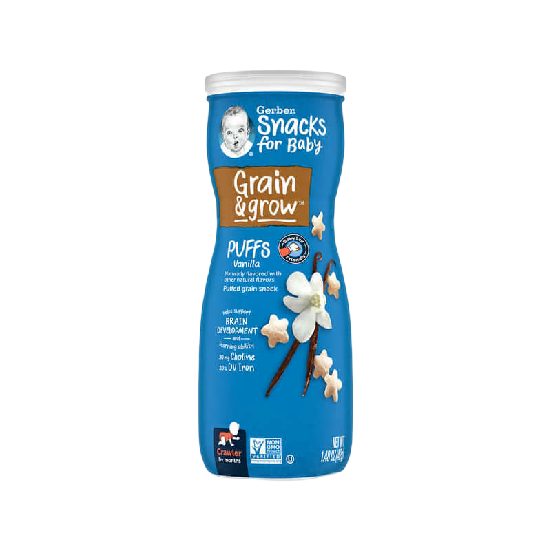 Gerber Snacks for Baby Grain & Grow Puffs Puffed Grain Snack 8+ Months Vanilla 1.48 oz (42 g)