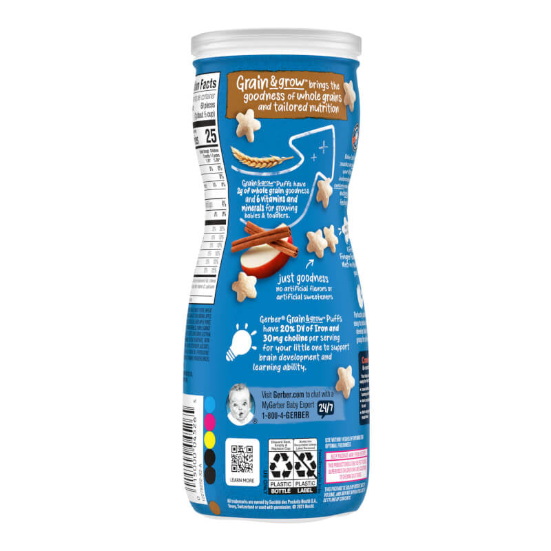 Gerber Snacks for Baby Grain & Grow Puffs Puffed Grain Snack 8+ Months Apple Cinnamon 42g