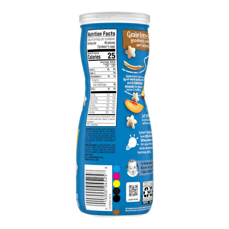 Gerber Snacks for Baby Grain & Grow Puffs Puffed Grain Snack 8+ Months Peach 1.48 oz (42 g)