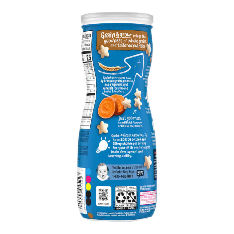 Gerber Snacks for Baby Grain & Grow Puffs Puffed Grain Snack 8+ Months Sweet Potato 1.48 oz (42 g)