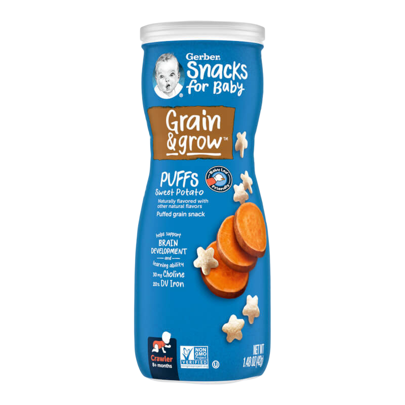 Gerber Snacks for Baby Grain & Grow Puffs Puffed Grain Snack 8+ Months Sweet Potato 1.48 oz (42 g)