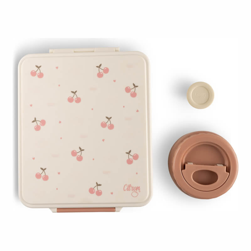 Citron Grand 午餐盒，附 4 個隔層和食物罐 - 櫻桃色
