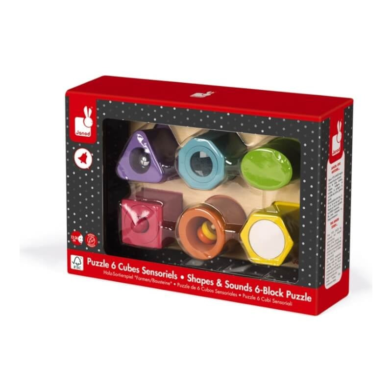 Janod I Wood Shapes & Sounds 6-Block Puzzle