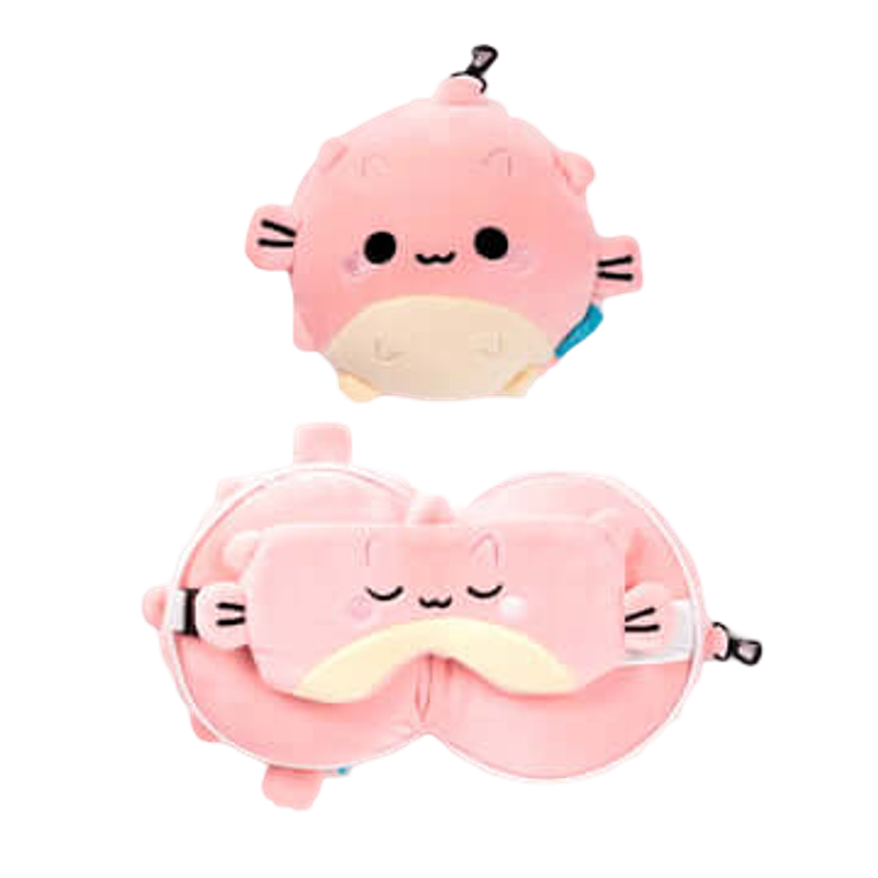RELAXEAZZZ Kids Travel Pillow & Eye Mask - Puffer Fish