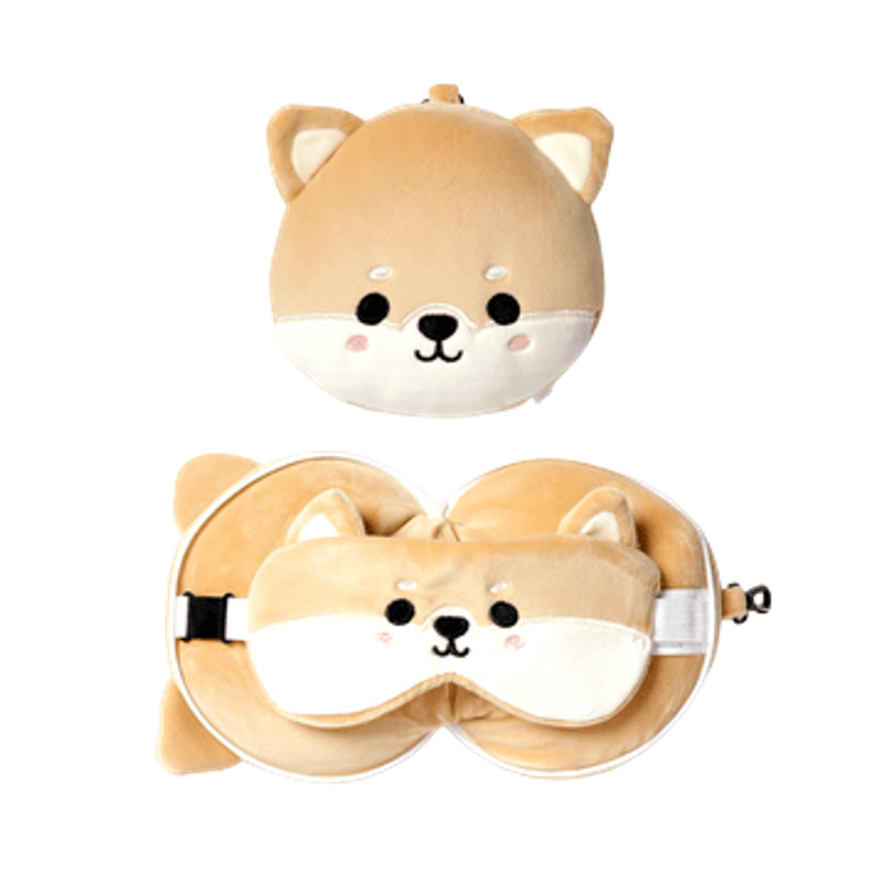 RELAXEAZZZ 兒童旅行枕頭與眼罩 - 柴犬