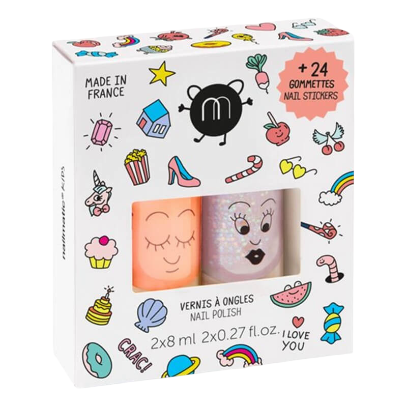 nailmatic Kids Nail Polish + 24 Stickers Set (Box of 2) - Flamingo/Polly