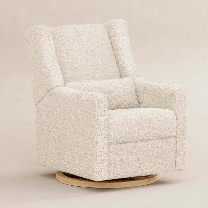 Babyletto Kiwi Electronic Recliner & Swivel Glider w/ USB Port - Almond Teddy Loop with Light Wood Base