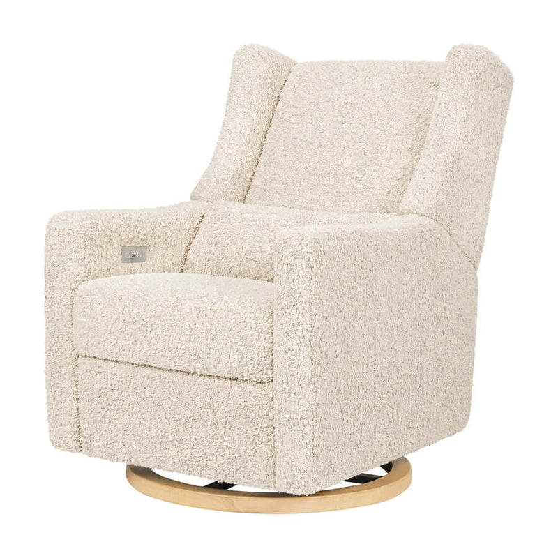 Babyletto Kiwi Electronic Recliner & Swivel Glider w/ USB Port - Almond Teddy Loop with Light Wood Base