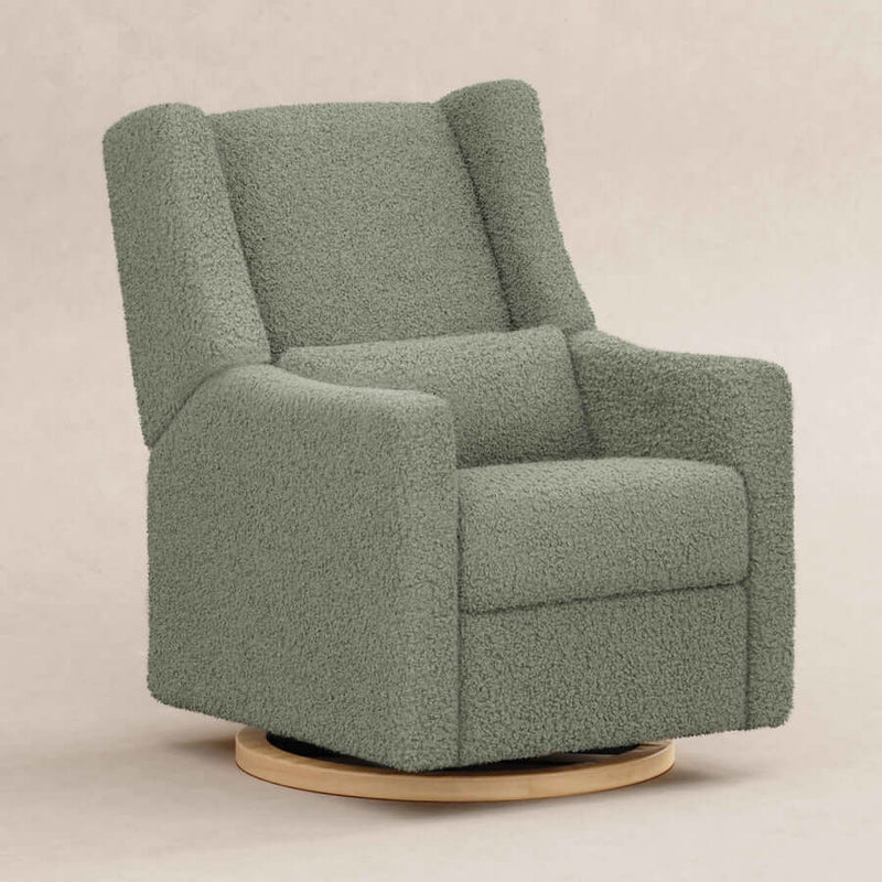 Babyletto Kiwi Electronic Recliner & Swivel Glider w/ USB Port - Sage Teddy Loop with Light Wood Base