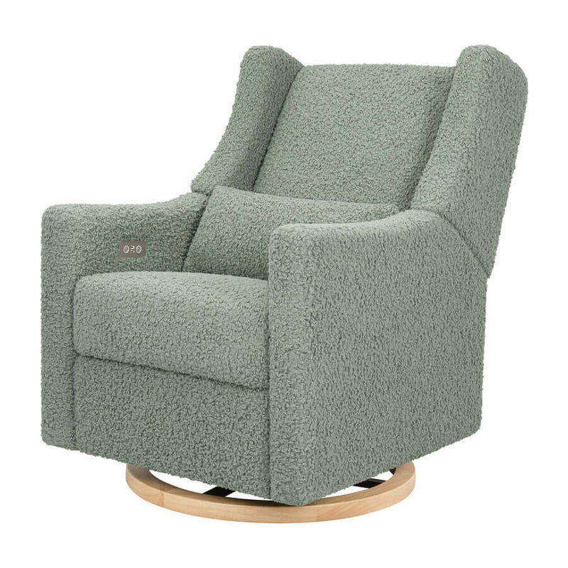 Babyletto Kiwi Electronic Recliner & Swivel Glider w/ USB Port - Sage Teddy Loop with Light Wood Base