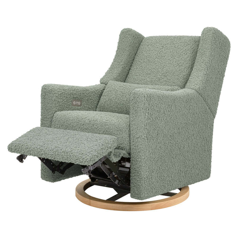 Babyletto Kiwi Electronic Recliner & Swivel Glider w/ USB Port - Sage Teddy Loop with Light Wood Base