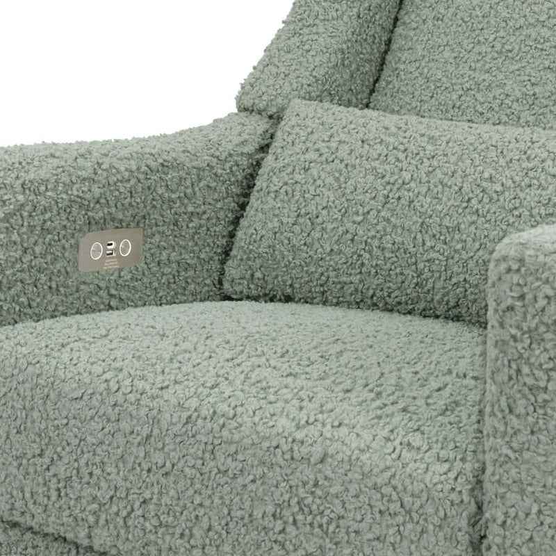 Babyletto Kiwi Electronic Recliner & Swivel Glider w/ USB Port - Sage Teddy Loop with Light Wood Base