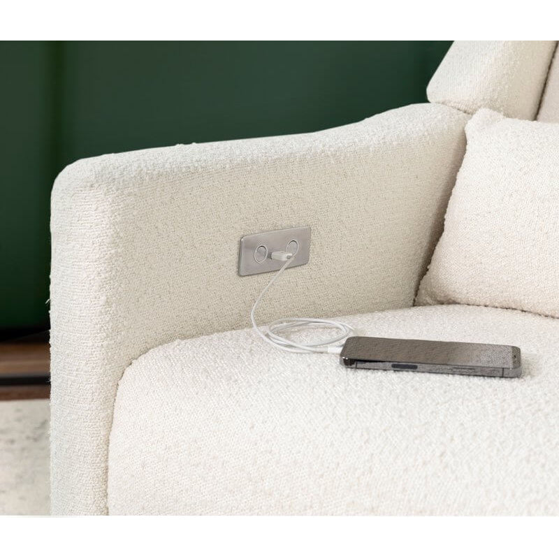 Babyletto Kiwi Electronic Recliner & Swivel Glider w/ USB Port - Ivory Boucle with Gold Base