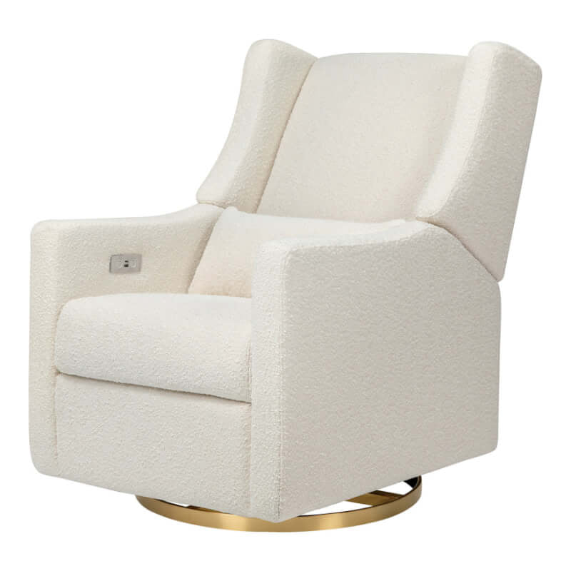 Babyletto Kiwi Electronic Recliner & Swivel Glider w/ USB Port - Ivory Boucle with Gold Base