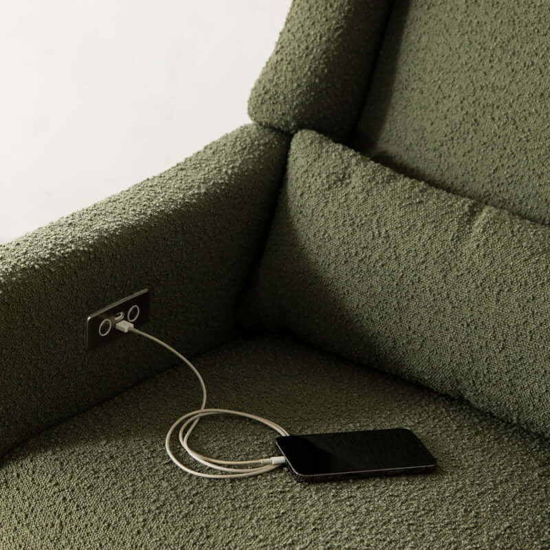 Babyletto Kiwi Electronic Recliner & Swivel Glider w/ USB Port - Olive Boucle with Light Wood Base