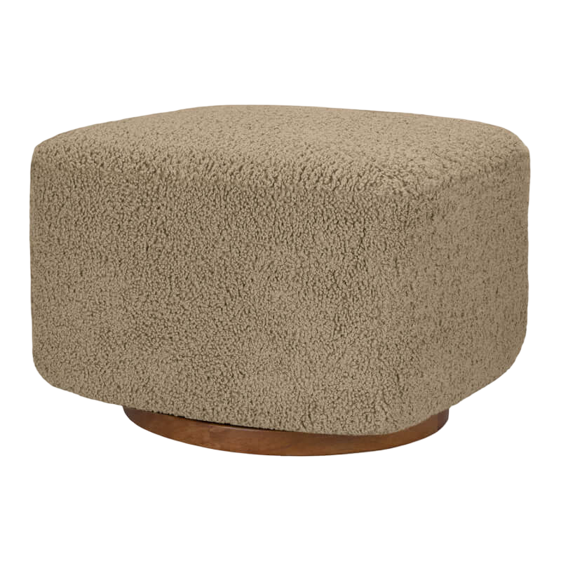 Babyletto Kiwi Gliding Ottoman - Latte Teddy Loop with Dark Wood Base
