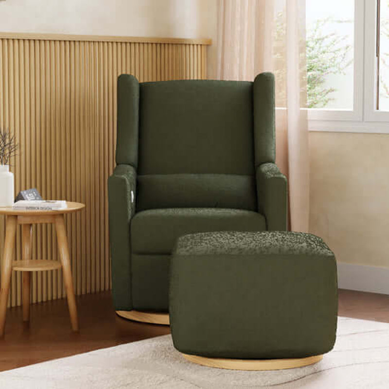 Babyletto Kiwi Gliding Ottoman - Olive Boucle with Light Wood Base