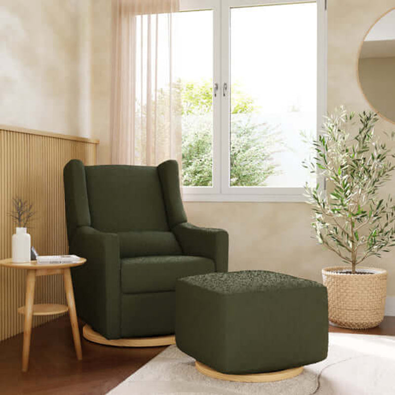 Babyletto Kiwi Gliding Ottoman - Olive Boucle with Light Wood Base